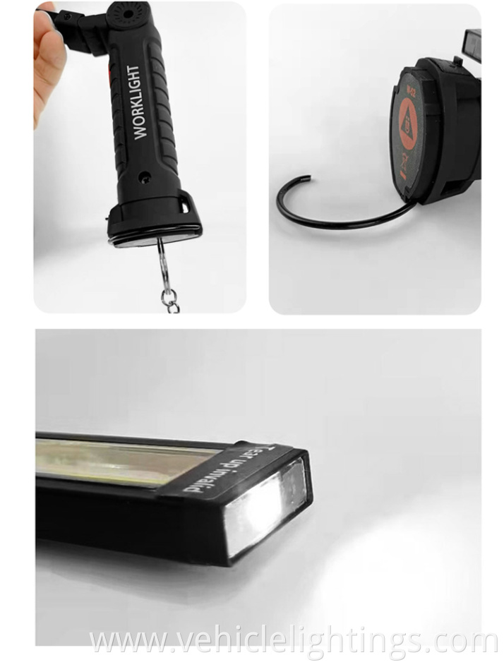 HOT LED COB Work Light 360 Degree Rotate USB Rechargeable Rubber Covered Car Inspection Working Lamp with Magnet and Hook